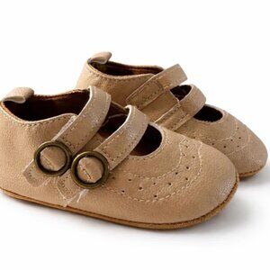 Baby Leather Mary Jane Shoes Size 4 Beige Soft Sole Infant Toddler-AC254